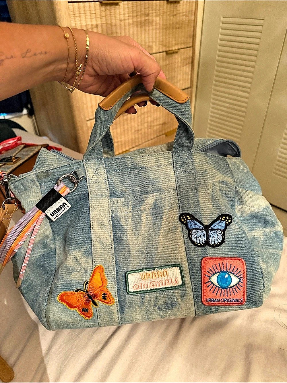 Urban Originals Butterfly Small Tote Bag in Blue & Orange